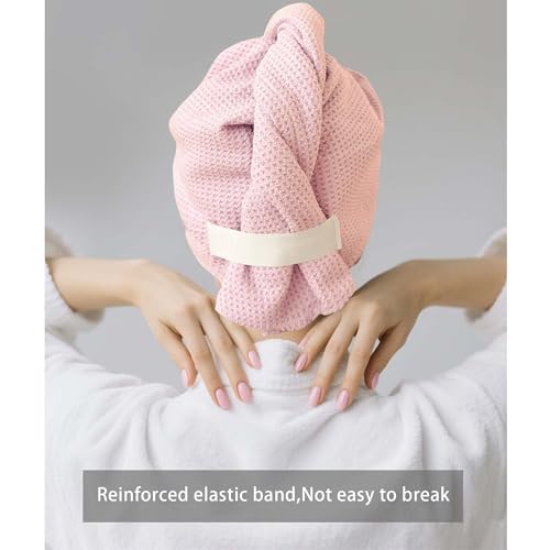 Image of ROLSHOL 2 Pack Microfiber Hair Towel Wrap for Women, 32 inch x 11 inch Waffle Weave Hair Plopping Towel for Curly, Long & Thick Hair, Anti-Frizz Hair Turbans for Wet Hair (Pink, Grey)