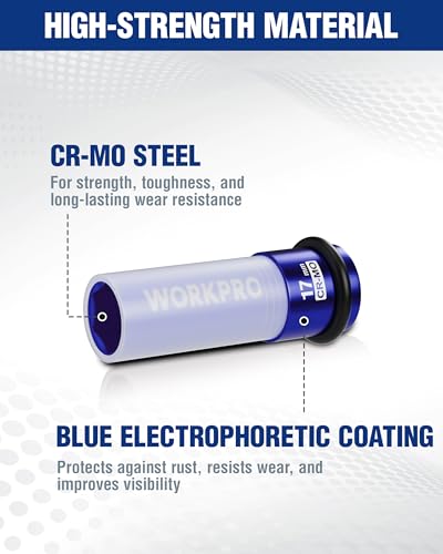 Image of WORKPRO 1 /2 inch Drive Lug Nut Impact Duty Socket, 17mm Deep Thin Wall Socket | Made of Premium Cr-Mo Steel, Non-Marring Lug Nut Wheel Sockets for Car