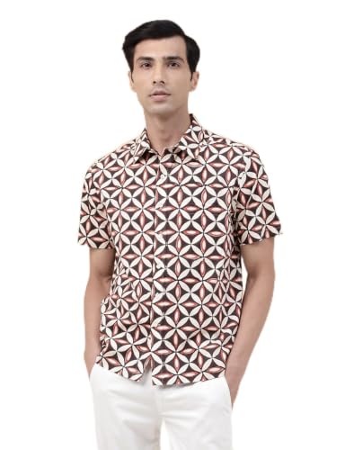 Chemise imprimée marron coupe droite vêtement homme taille XS