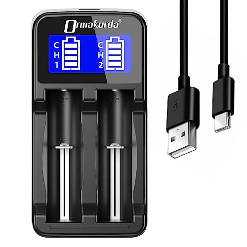 Ormakurda LCD Universal AA Battery Charger,Battery Charger for Rechargeable Battery 18650 18500 18490 18350 17670 17500 16340 CR123A 14500 Lithium Batteries AAA AA Ni-MH Ni-CD Batteries