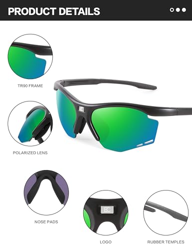 Image of BIRCEN Mens Polarized Sunglasses for Sports: TR90 Lightweight Sun Glasses Wrap Around Shades for Fishing Driving Cycling