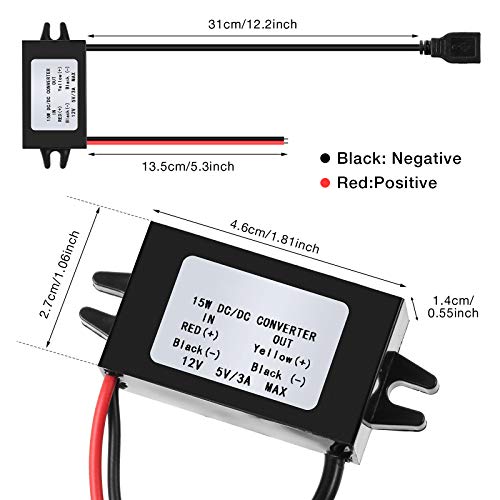 Weewooday 12v to 5v Dc Converter Buck Module USB Output Power Adapter Dc Car Power Converter Regulator(1 Piece)3