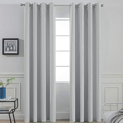 Yakamok Blackout Curtains Room Darkening Thermal Insulated Window Panels,Solid Grommet Top Drapes for Bedroom/Living Room(52Wx90L, Light Grey, 2 Panels)