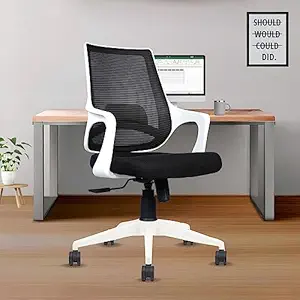 beAAtho Grace Ergonomic Mesh Mid Back Revolving Office Chair with Heavy Duty Nylon Base (Grace White, Black)