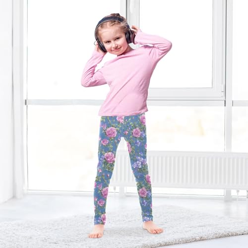 Vintage Floral Girls Leggings Ultra Soft Compression Yoga Gym Pants for Kids 4-10T4