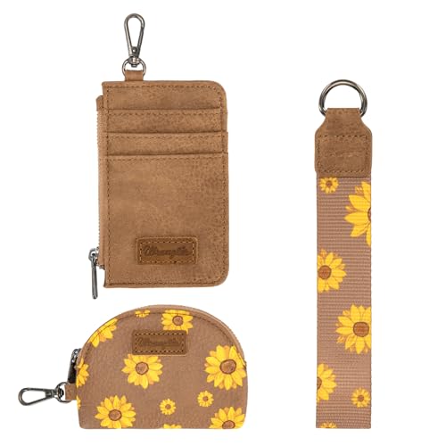 Image of Wrangler KeyChain Wristlet Wallets for Women Sunflower Floral Dual Pouch Wristlet Western Credit Card Holder Wallet with Zipper Pocket