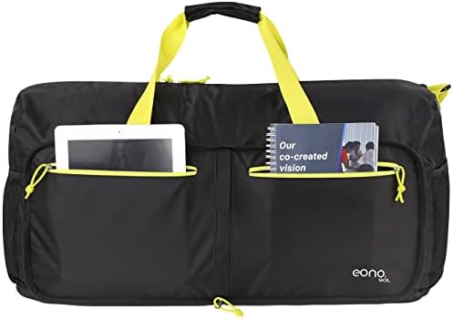 Amazon Brand - Eono 90L Foldable Travel Duffle Bag Hold All Travel Luggage Bag Holiday Bag with Multi-Pockets for Women Men (Black+Yellow)