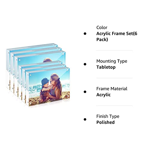 Helplex 6 Pack Acrylic Frame, 5X7&4X6 Combinations, 20% Thicker, 20-24Mm Thick Acrylic Picture Frames, Frameless Clear Double Sided Magnetic Frame, Free Standing Desktop Display Stand Acrylic Frames #TOP7
