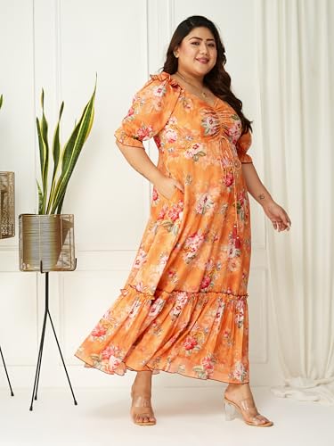 Image of Miss Chase A+ Women's V-Neck Three-Quarter Sleeve Floral Wrap Chiffon Midi Dress