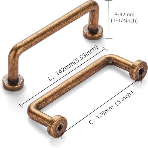 khtumeware 8 Pack 5 Inch Antique Brass Vintage Cabinet Handles & Drawer Pulls - Decorative Hardware Pulls with Screws, Classic Kitchen & Bathroom Handles for Furniture, Dresser, Cabinetry by khtumeware - Image 2