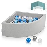 KiddyMoon Piscina de Bolas Cuarto de Esquina 90x30cm con 300 Bolas 7cm Piscina de Espuma para Bebé y Niño Pequeño - Grisclr: Perla Azul Azulclr Transparent Plata