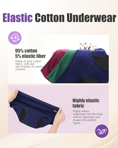 Tanstc Mutande Mestruali Donna Cotone, Bikini Costume Da Bagno Mestruale, Slip Da Ciclo Assorbente, Lavabile E Riutilizzabile, Swimwear Period Panties Donna, Nero+Navy+Grigio, 3 Pack, S - 4