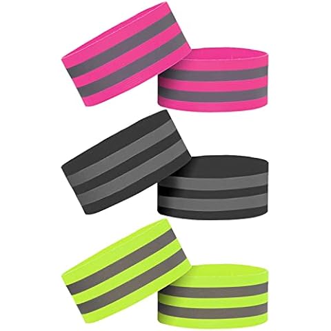 NINVVS 6 Reflective Straps, High-visibility Armbands, Elastic Wrist/Ankle Straps, Suitable for Running, Cycling, Early Morning or Night Activities Safety Equipment (Green, Black, Pink) Cover