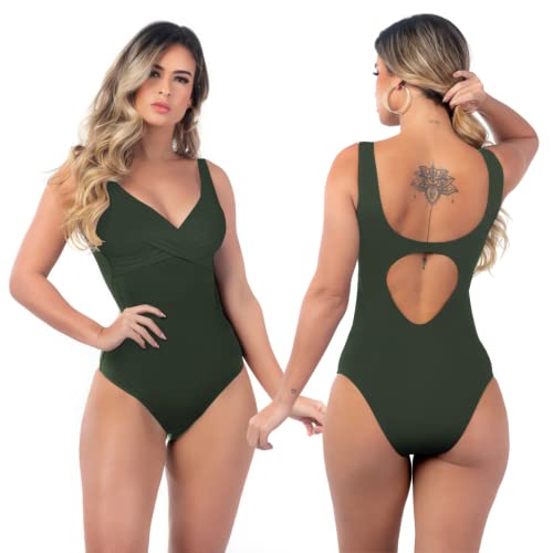 Maiô Body Transpassado Bicolor Afina A Silhueta Modelador (M, Verde)