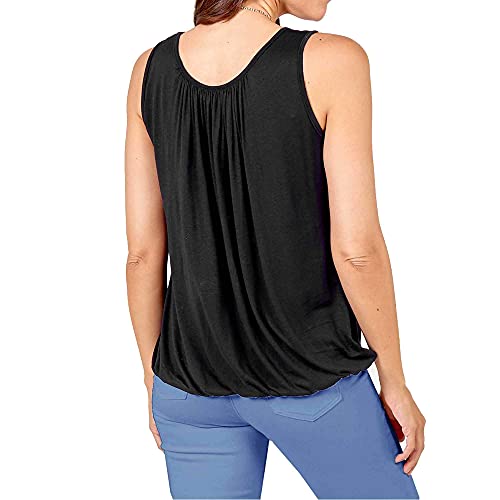 Bubble Hem Vest Women's Vests Sleeveless Bubble Hem Top Ladies Straps Vest Pleated Scoop Neck Elasticated Stretch Hem Summer Jersey Tank Top Loose fit Black 12-14 - Image 2