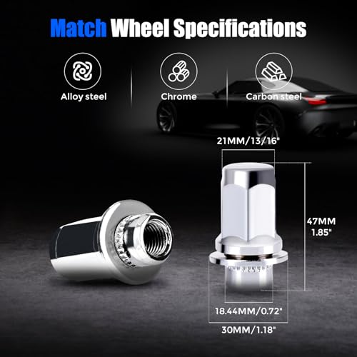Image of 24Pcs M12x1.5 Lug Nuts, 13 /16 (21mm) Hex 1.85 Inch Length OEM Replacement for Lexus ES300 GS300 GS400, Toyota Camry Avalon Highlander, Mitsubishi Lancer Outlander Chrome