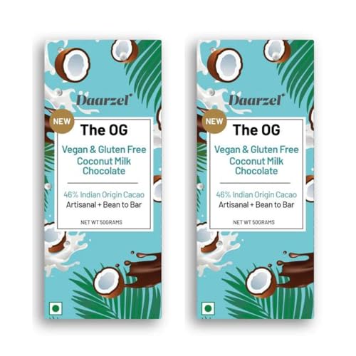 Image of Daarzel The OG Vegan & Gluten-Free Coconut Milk Chocolate | 46% Indian Cacao | Artisanal Bean-to-Bar Dairy-Free Chocolate | Pack of 2 (50g Each)