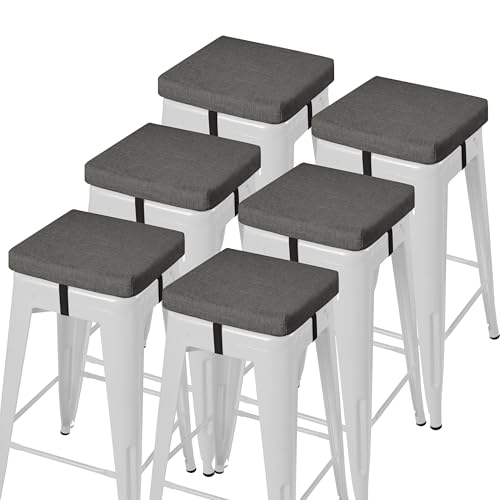 Image of AddGrace Anti-Slip Bar Stool Cushions Square Bar Stool Seat Cushions with Ties Set of 6 Small Square Chair Pads with Machine Washable Cover 12 inchX12 inchX2 inch (Dark Grey)