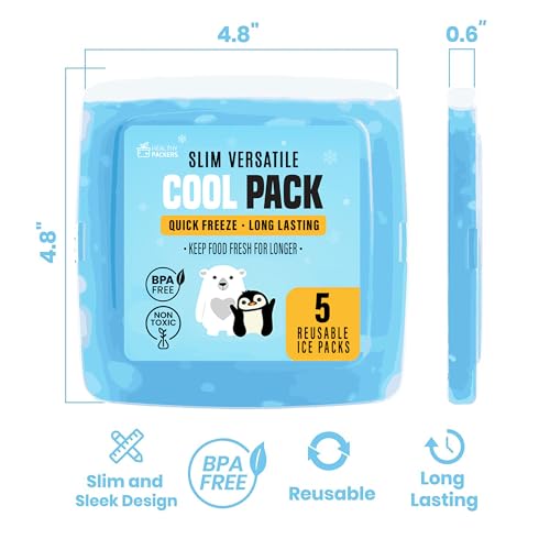 Healthy Packers® Slim Reusable Ice Packs for Lunch Boxes Kids and Adults | Long‑Lasting Thin Freezer Packs for Coolers, Bento Boxes, Lunch Bags, Travel, School Meals, and Meal Prep (5-Pack | Clear) - Thumbnail 4