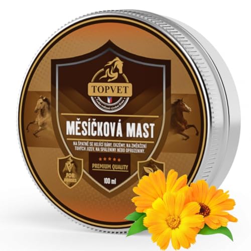 Ungüento de caléndula para caballos – Para heridas de cicatrización lenta, eczema, para suavizar cicatrices rebeldes, quemaduras – Producto natural de cera de abejas – 100 ml