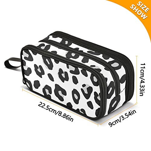 Image of Leopard Print Large Capacity Pencil Case Pencil Pouch Pen Box | 3 Compartment Large Storage Pencil Bag for Adults School Office Teen Girl Boy Men Women