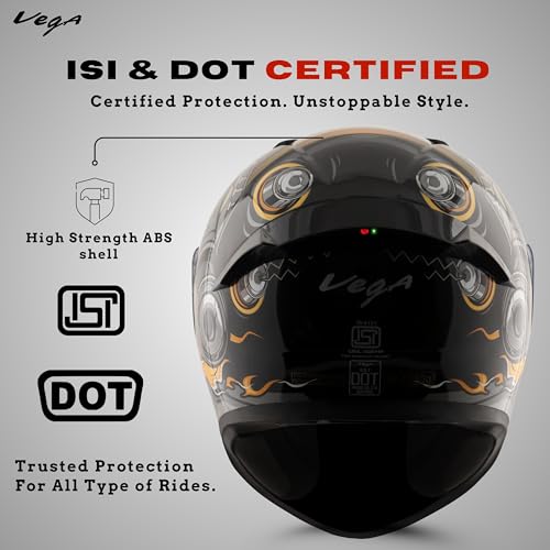 Image of Vega Bolt Superhero Smart Bluetooth Full-Face Helmet - Advanced Safety, Shockproof, Aerodynamic, Premium Comfort Black Grey M