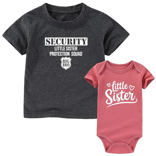 Big Brother Little Sister Outfits Matching Toddler bro Shirt Lil sis Bodysuits Baby Clothes Gray Mauve 5T - 3 Months