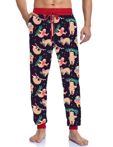 Shallmu Men's Christmas Pajamas Soft Pjs Bottom Holiday Pants With Pockets Sleep Lounge