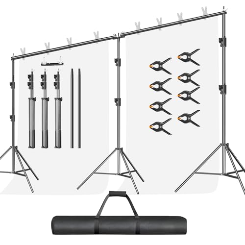 EMART Support Fond Photo 3m x 6m, Système de Support Toile de Fond Réglable Robuste avec 8 Pinces, 1 Sac de Transport pour Studio Photo, Photographie, Vidéo, Mariage