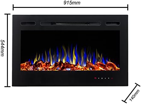 Abodo Built in Electric Fireplace Real Flame Effect 36'' Black Glass Heater, 50 inch (AH5)