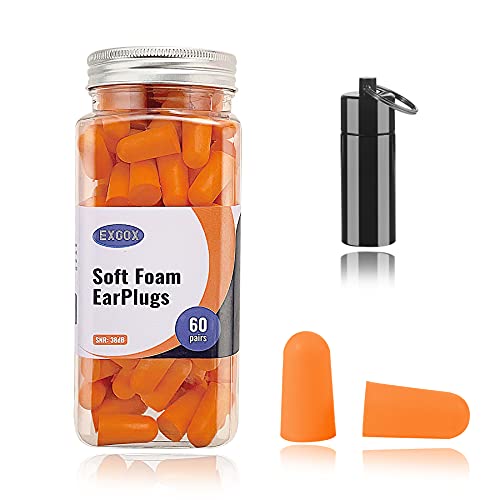 EXGOX Oordopjes van zacht schuim, 38dB hoogste SNR, 60 paar, één maat past vrijwel elke drager, comfortabel om te slapen, snurken, studeren, reizen, concerten, hard geluid, oranje
