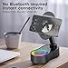 Cell Phone Stand, 2025 Upgraded Wireless Induction Audio Bluetooth Speaker Phone Holder with Colorful Ambient Light, Emergency Rechargeable, 360° Foldable (Black)