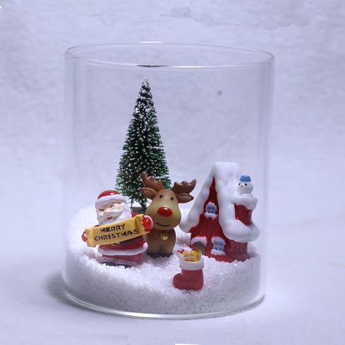 Mutetrain Christmas Terrarium in Glass Jar, Tabletop DIY of Snowy Scene with Christmas Tree, Santa Claus, Reindeer & Gift Box for Adults Kids Xmas Crafts Gift Home Mantle Winter Party Decor