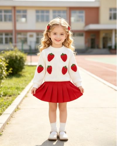 Image of Renotemy Toddler Girls Outfits Winter Little Girl Clothes Skirt Set 18M-6Y | Girls Christmas Fashion 2 Piece Outfit,Fall Knit Sweater and Skirt Set,Holiday Thanksgiving Dress Back to School Essentials