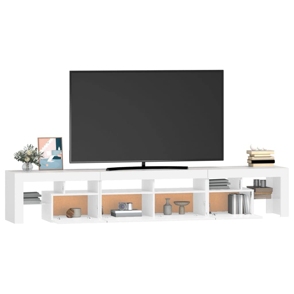 Mobile Porta TV 230 cm con LED Mobile TV Soggiorno 230 cm Armadio per TV Armadietto e Ripiani -Bianco-230 cm