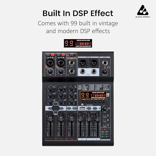 Image of Audio Array AM-Mix4 OTG 4-Channel 3 Out Hybrid USB Summing Audio Mixer (4 Analog + 2 Digital), 192kHz /24-Bit OTG, 99 DSP FX, Logarithmic Faders, Balanced XLR Out, Phantom Power, Hi-Z, 3-Band EQ
