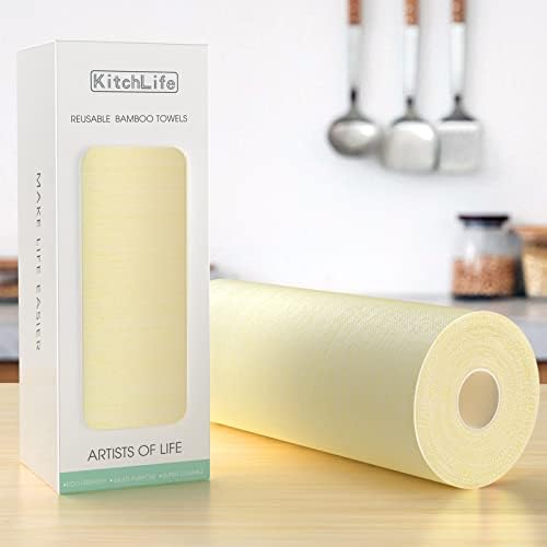 KitchLife Reusable Bamboo Paper Towels - 1 Roll = 4 Months Supply, Washable and Recycled Kitchen Roll, Zero Waste Products, Sustainable Gifts, Environmentally Friendly, (Pink)
