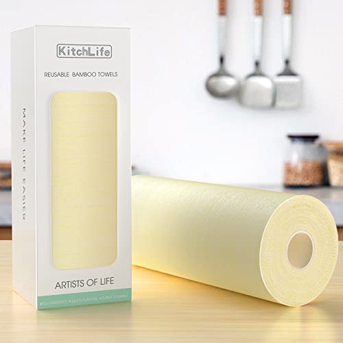 KitchLife Reusable Bamboo Paper Towels - 1 Roll = 4 Months Supply, Washable and Recycled Kitchen Roll, Zero Waste Products, Sustainable Gifts, Environmentally Friendly, (Yellow)