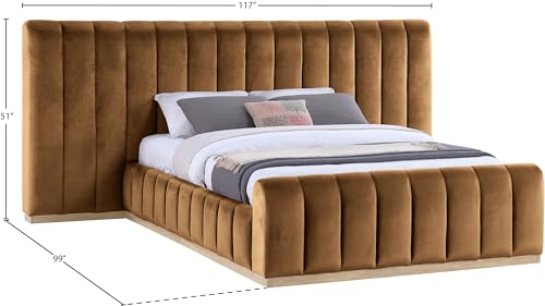 Image of Meridian Furniture AmaraSaddle-Q117 Collection Modern | Contemporary Queen Bed,Ultra Luxe Saddle 460 GSM Velvet, Natural Finish, Solid Wood Base and Inner Frame, 117 inch W x 99 inch D x 51 inch H, Saddle, Queen