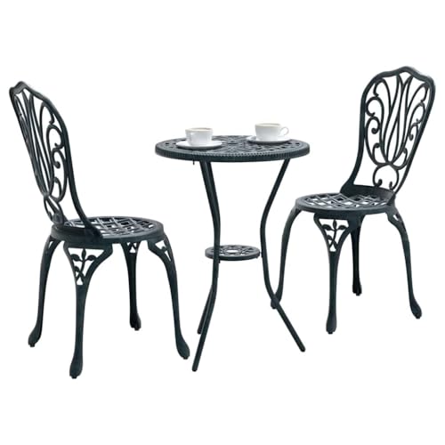vidaXL Garten Bistro Set 3 pcs Grün Aluminium, Garten und Terrasse, modernes Outdoor-Möbelset, minimalistisches Esszimmer für die Terrasse, zeitgenössischer Lounge