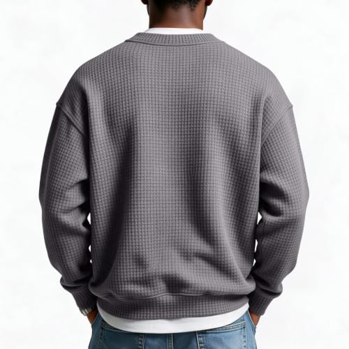 Mens Waffle Shirt Long Sleeve V Neck Fake 2 Piece Casual Layered Shirt - image 5