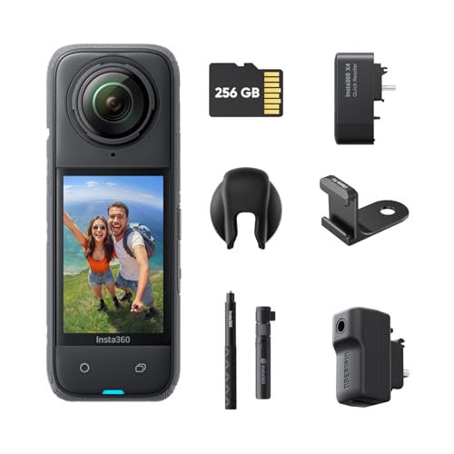 Insta360 X4-8K防水360度アクションカメラ、4K広角動画、見えない自撮り棒効果、着脱式レンズガード、135分の連続撮影可能なバッテリー、AI編集、手ブレ補正、スポーツ/旅行/アウトドア向け - クリエーターバンドル 256GB SDカード