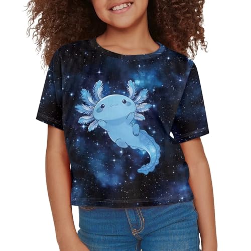 Image of Girls Fashion Crewneck Tee Shirts Casual Short Sleeve Crop Top Summer Outfits 5-14 Years Old