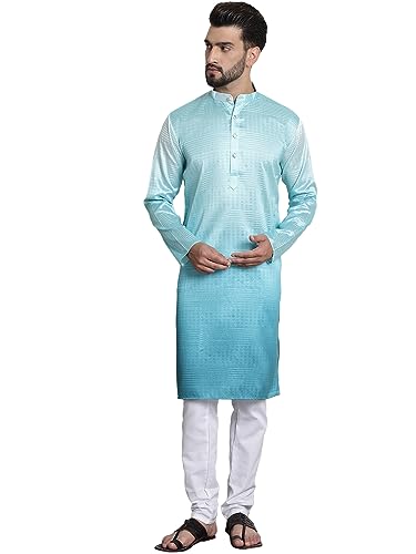 Sojanya (Since 1958 Men'S Jacquard Silk Multi Shade Sequinned Kurta With White Pyjama