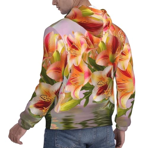 Men's Fleece Pullover Hoodie Long Sleeve Hooded Alstroemeria Sweatshirt Casual Shirts With Pockets X-Small Black4