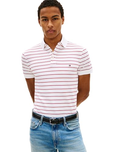 Image of Tommy Hilfiger Men's Short Sleeve Polo Shirts in Slim Fit with Stretch and Organic Pique Cotton