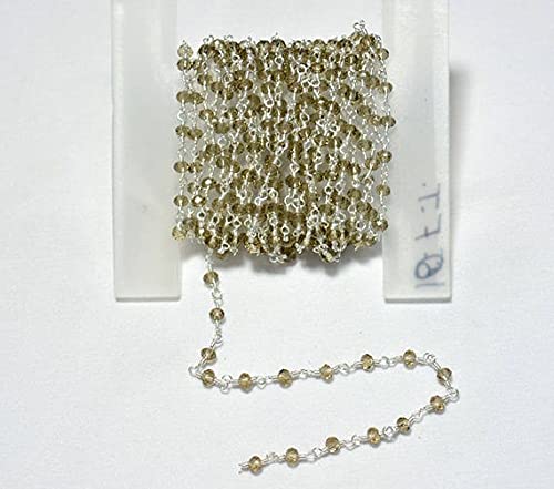 Perles de quartz fumé sur fil argenté pour chapelet et DIY