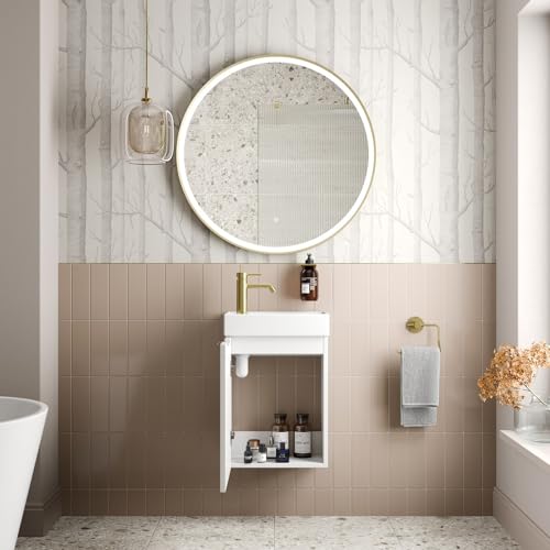 BAYSTONE® Fluted 400mm Bathroom Vanity Unit Ceramic Wash Sink, Cloakroom Storage Furniture Under Basin Cabinet Wall Hung Cupboard, Matt White - Image 3
