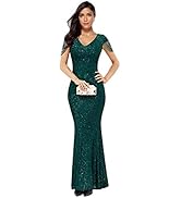 Women's V Neck Sequins Mermaid Gown Long Prom Evening Party Dress