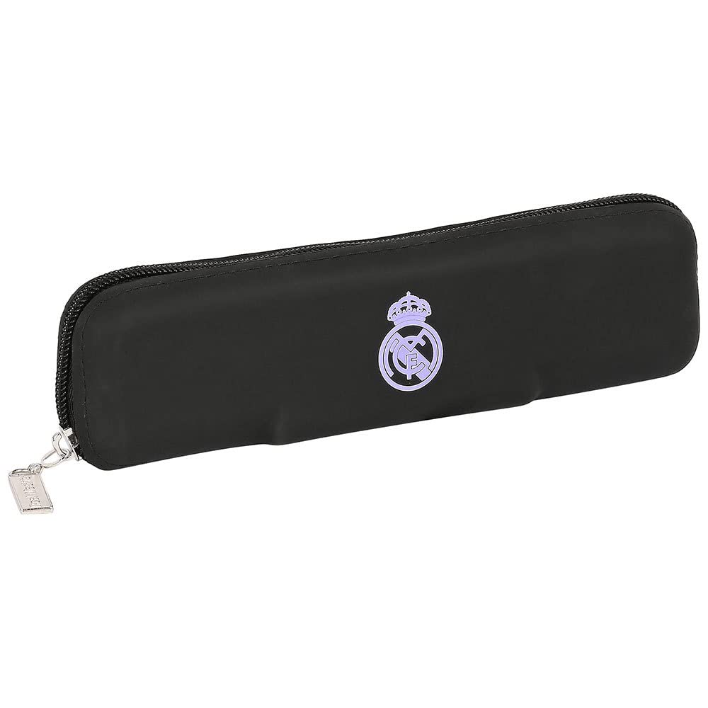 Safta Portatodo Estrecho Silicona Real Madrid 1ª Equipación 22/23, 200x20x55 mm, Unisex Kids’ Real Madrid Narrow Silicone Pencil Case 22/23, 200x20x55 mm, Negra y blanca,